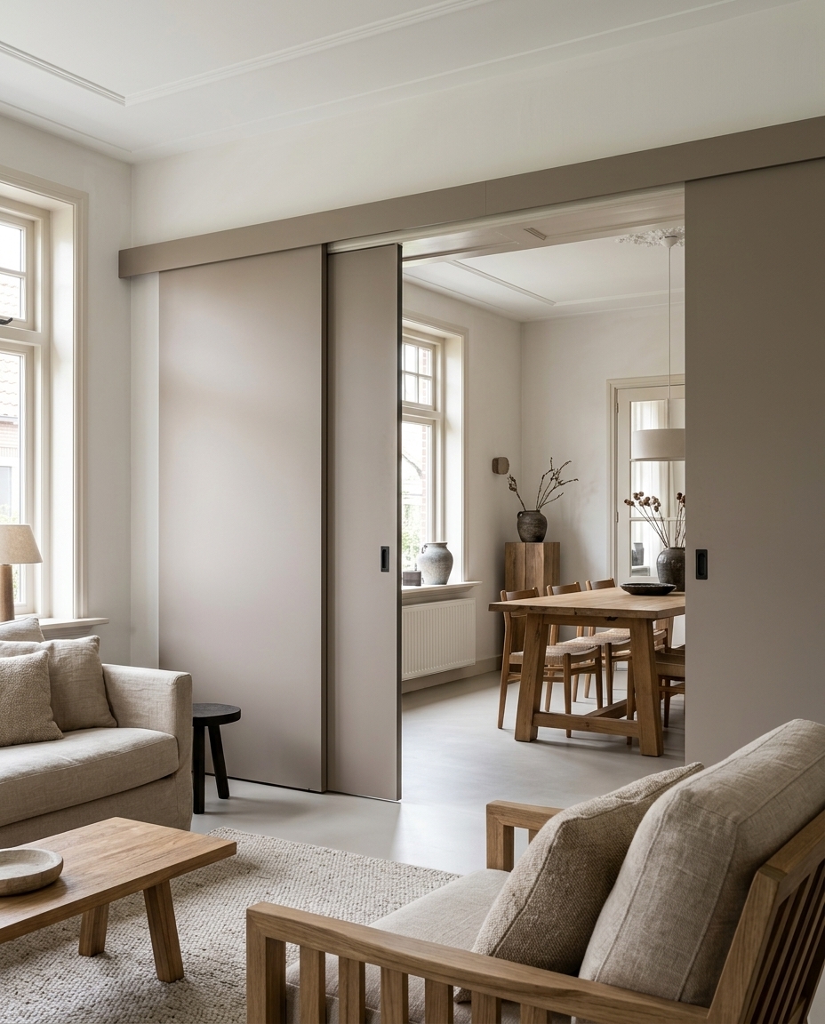 5 ideeën voor Trespa®  in de woonkamer: schuifdeuren