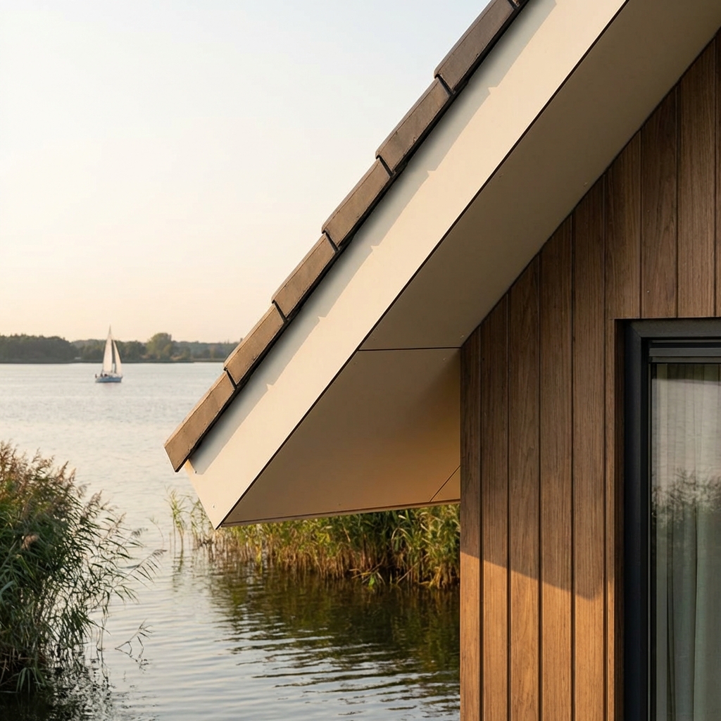 Kunststof windveren crème wit HPL vakantiewoning