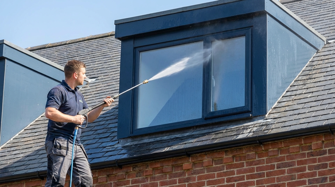 Trespa® HPL dakkapel blauw schoonmaken