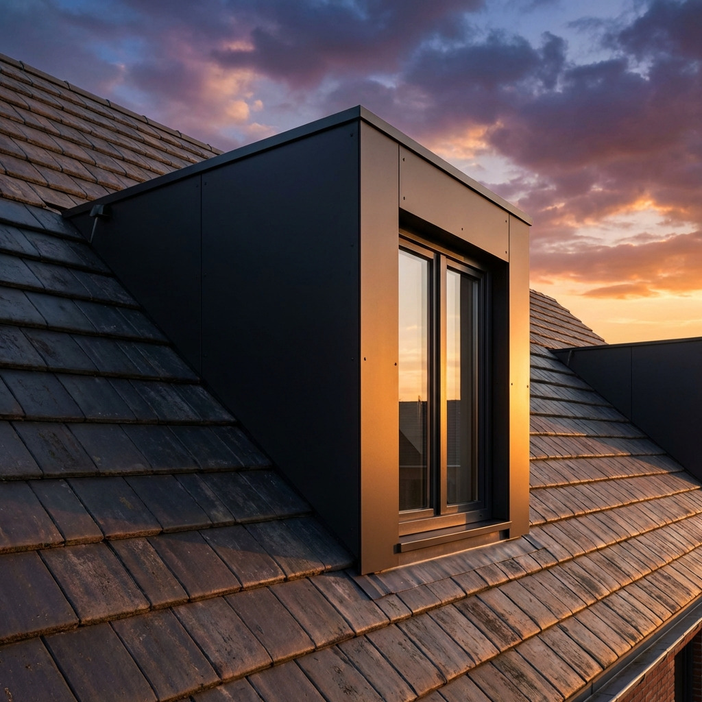 Dakkapel gitzwart zonsondergang