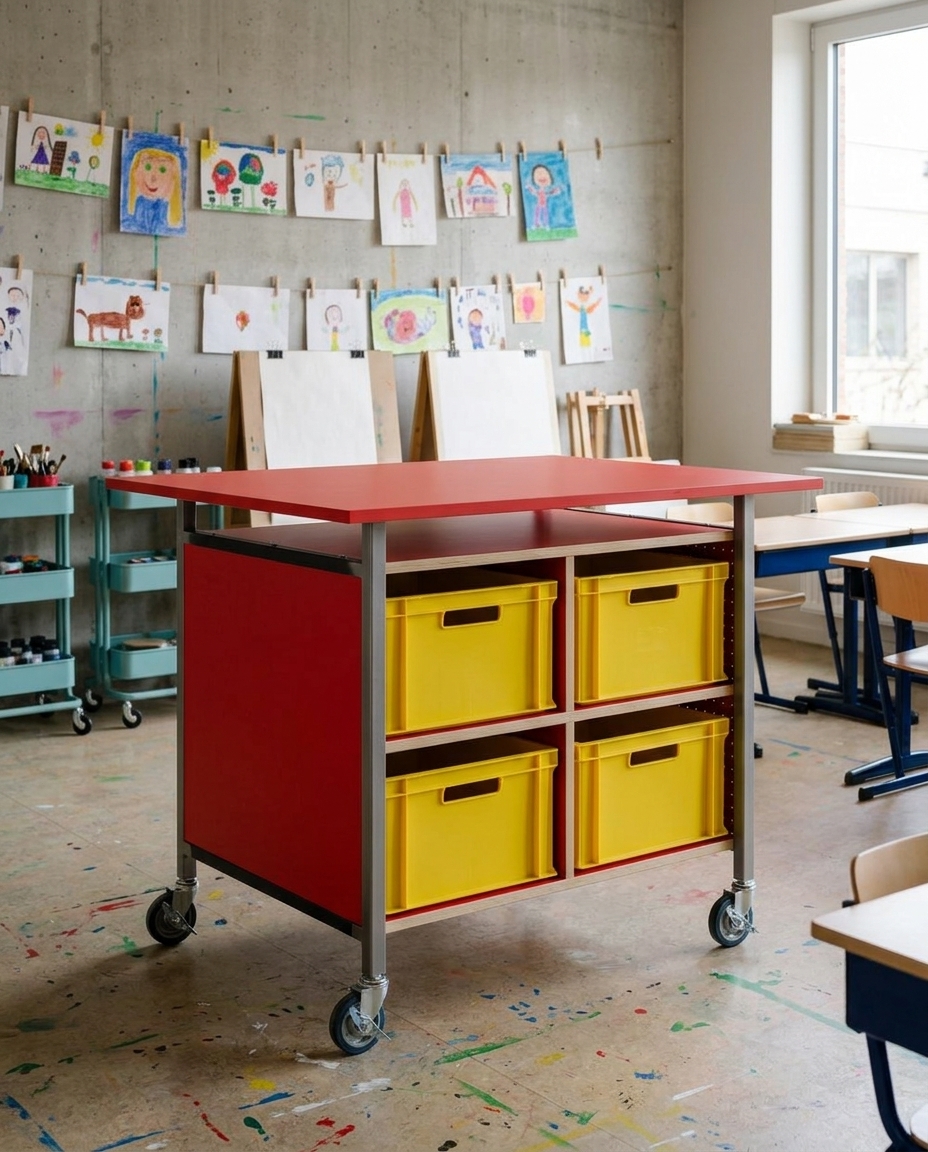 HPL werkblad op werktafel klaslokaal