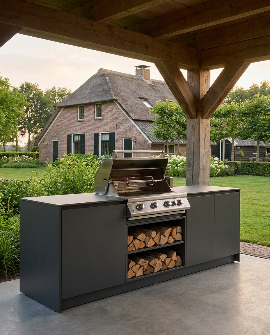 buiten keuken HPL antraciet platen