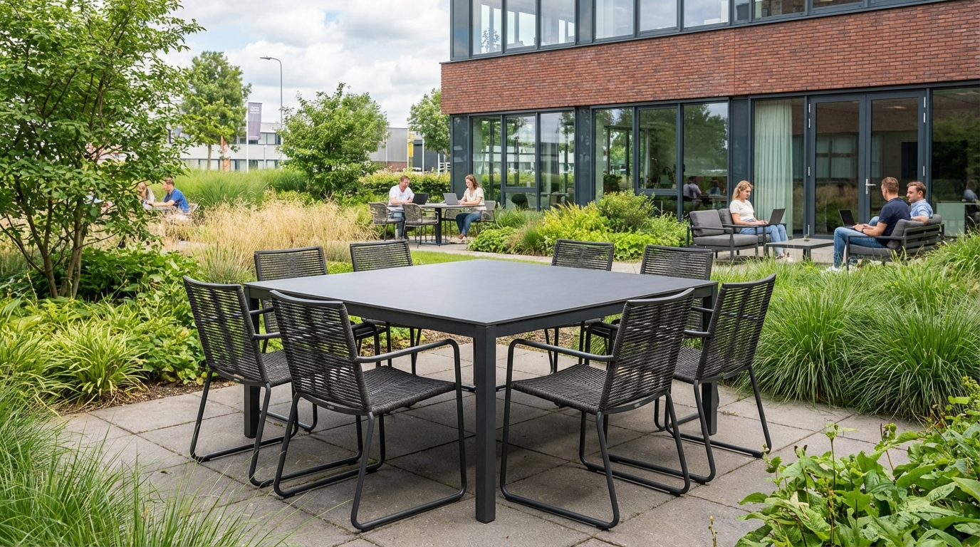 Tuintafel met HPL blad in bedrijfstuin