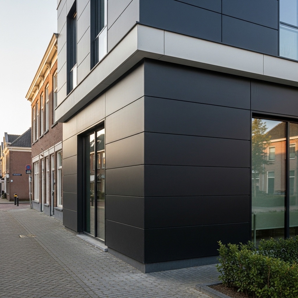 Zwarte HPL Trespa gevelbekleding