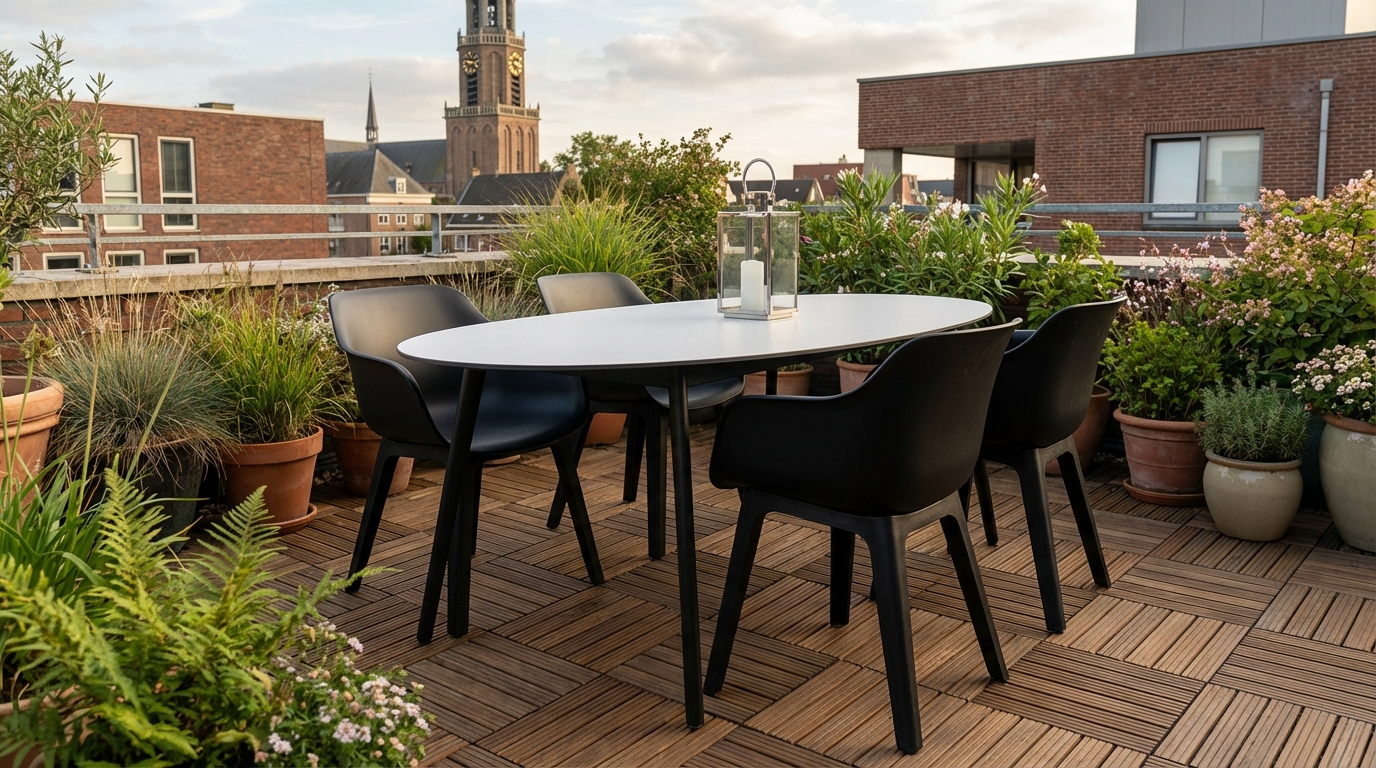 HPL tuintafel ovaal op dakterras
