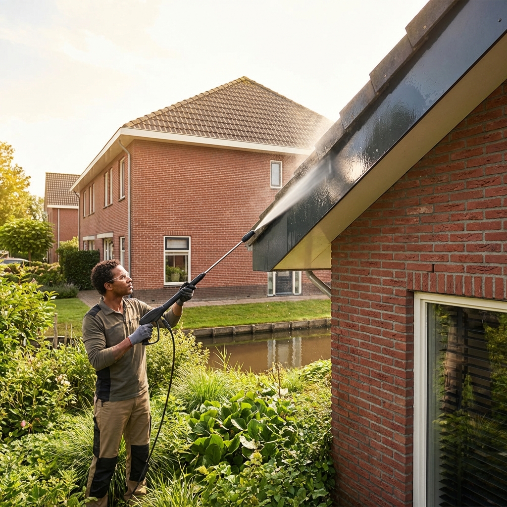 Schoonmaken kunststof windveren met hogedrukreiniger