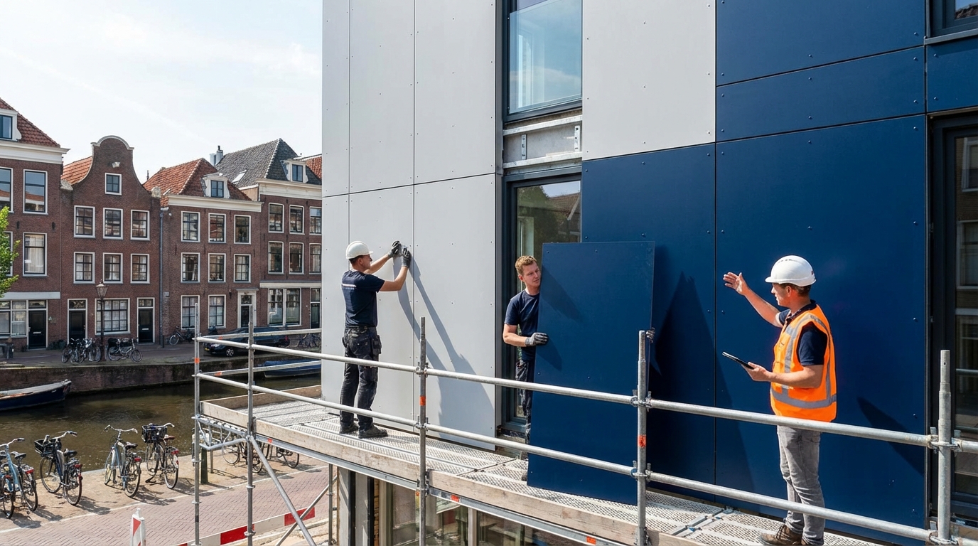 Kantoorgebouw Met Gevelbekleding HPL Bouwplaats